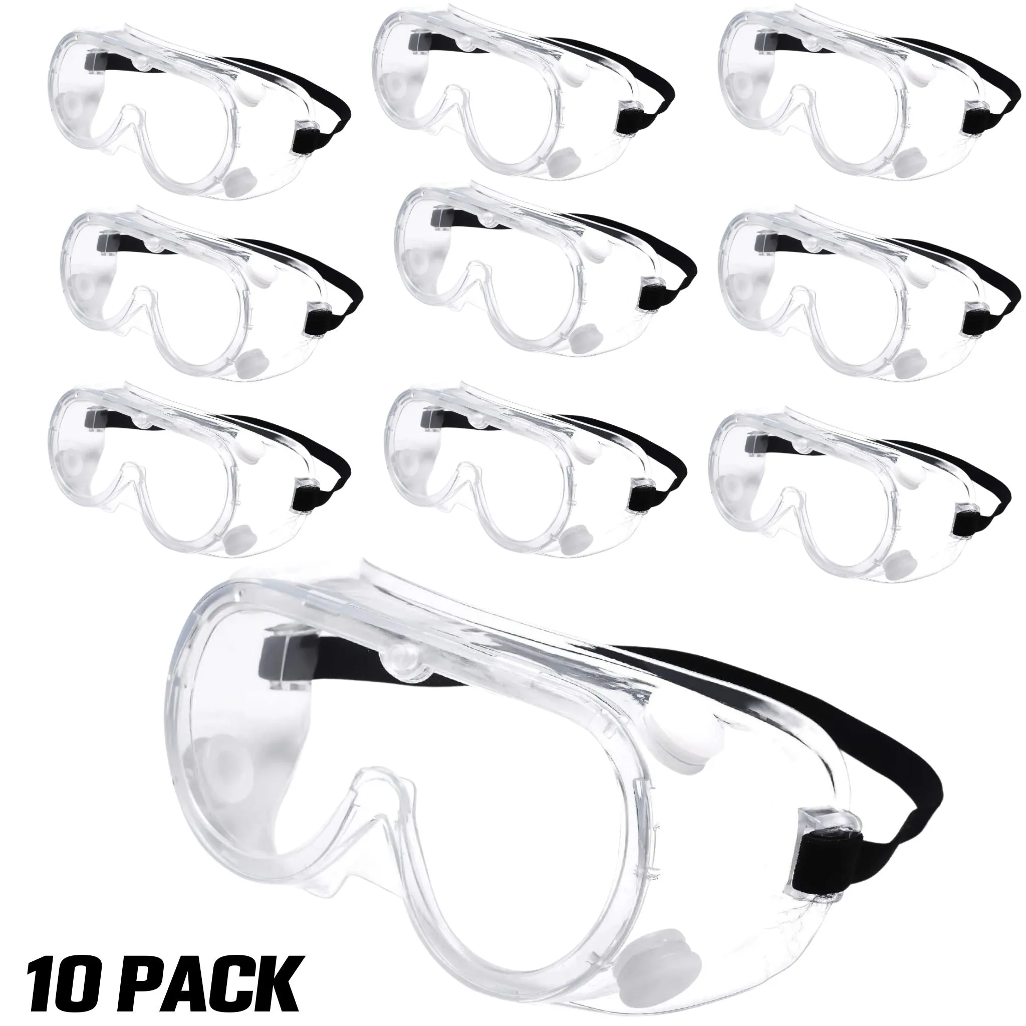 (10 PACK) MULTIGATE Vented Goggles Clear Anti Fog Goggles