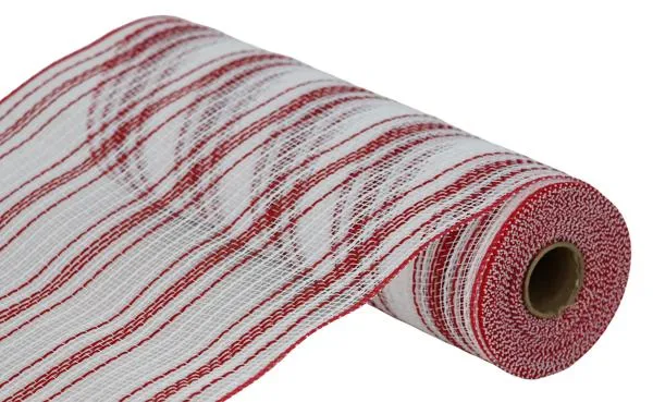 10" Farmhouse Stripe Faux Jute Mesh: Red, White (10 Yards) RY834449