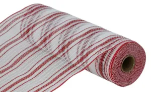 10" Farmhouse Stripe Faux Jute Mesh: Red, White (10 Yards) RY834449