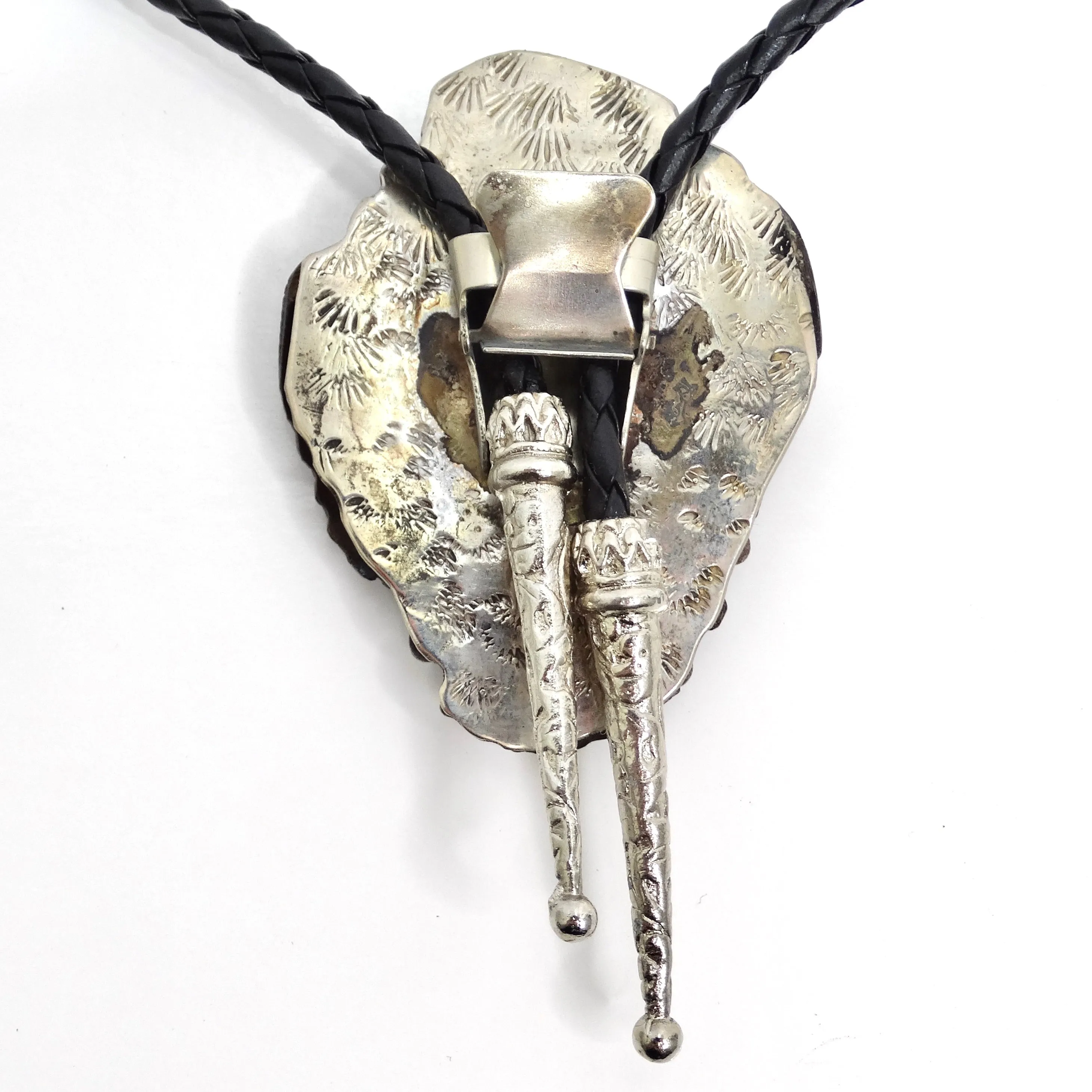 1960s Native American Silver Turquoise Bolo Necklace