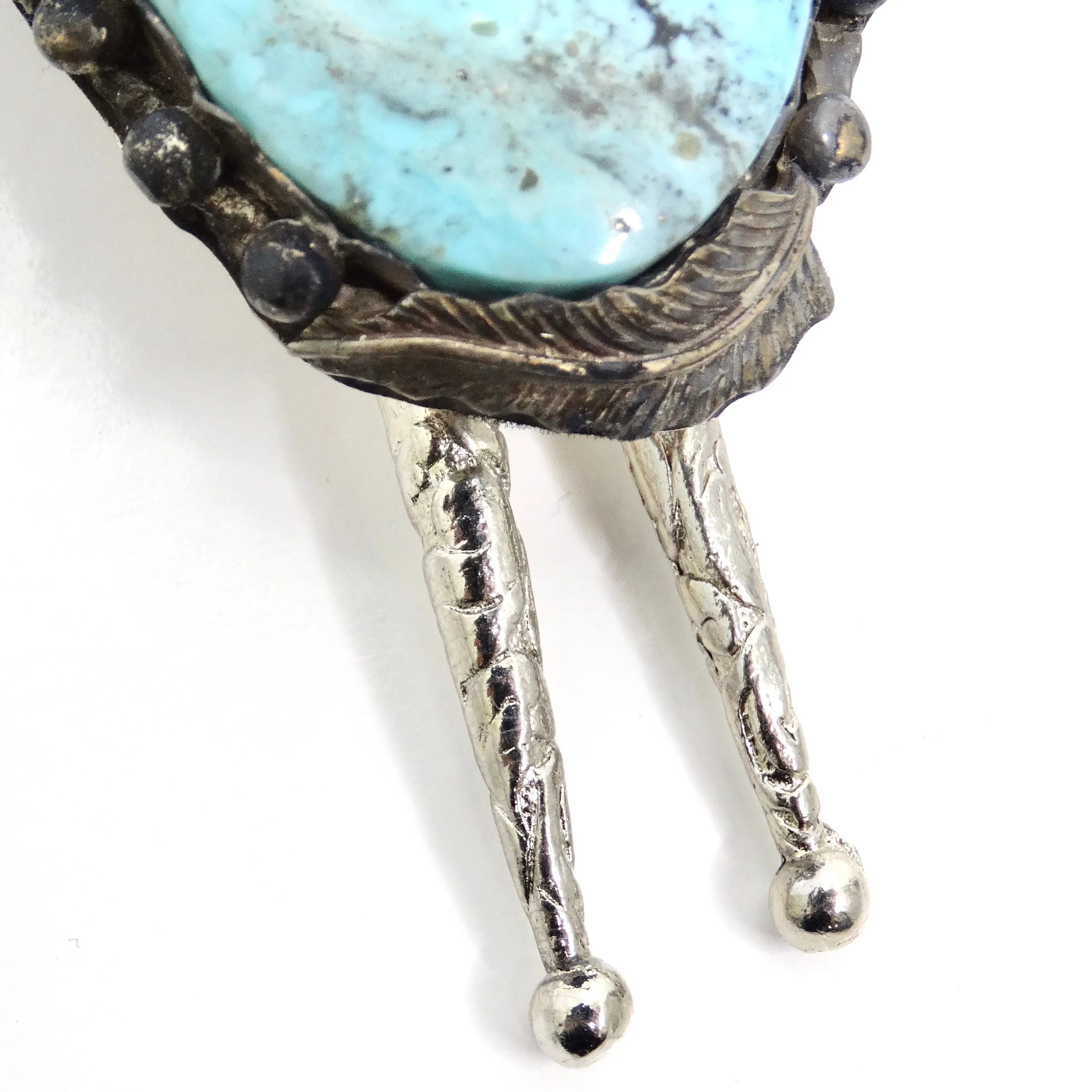 1960s Native American Silver Turquoise Bolo Necklace