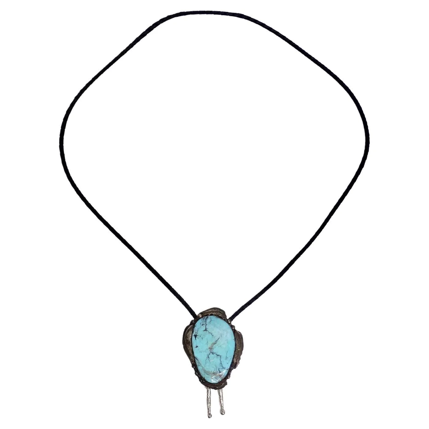 1960s Native American Silver Turquoise Bolo Necklace