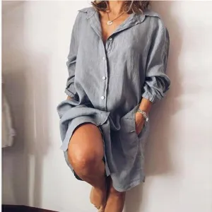 2020 Autumn Lapel Neck Long Shirt Dress Women Long Sleeve Solid Loose Button Pocket Sundress Work Casual Dress Vestido Oversized