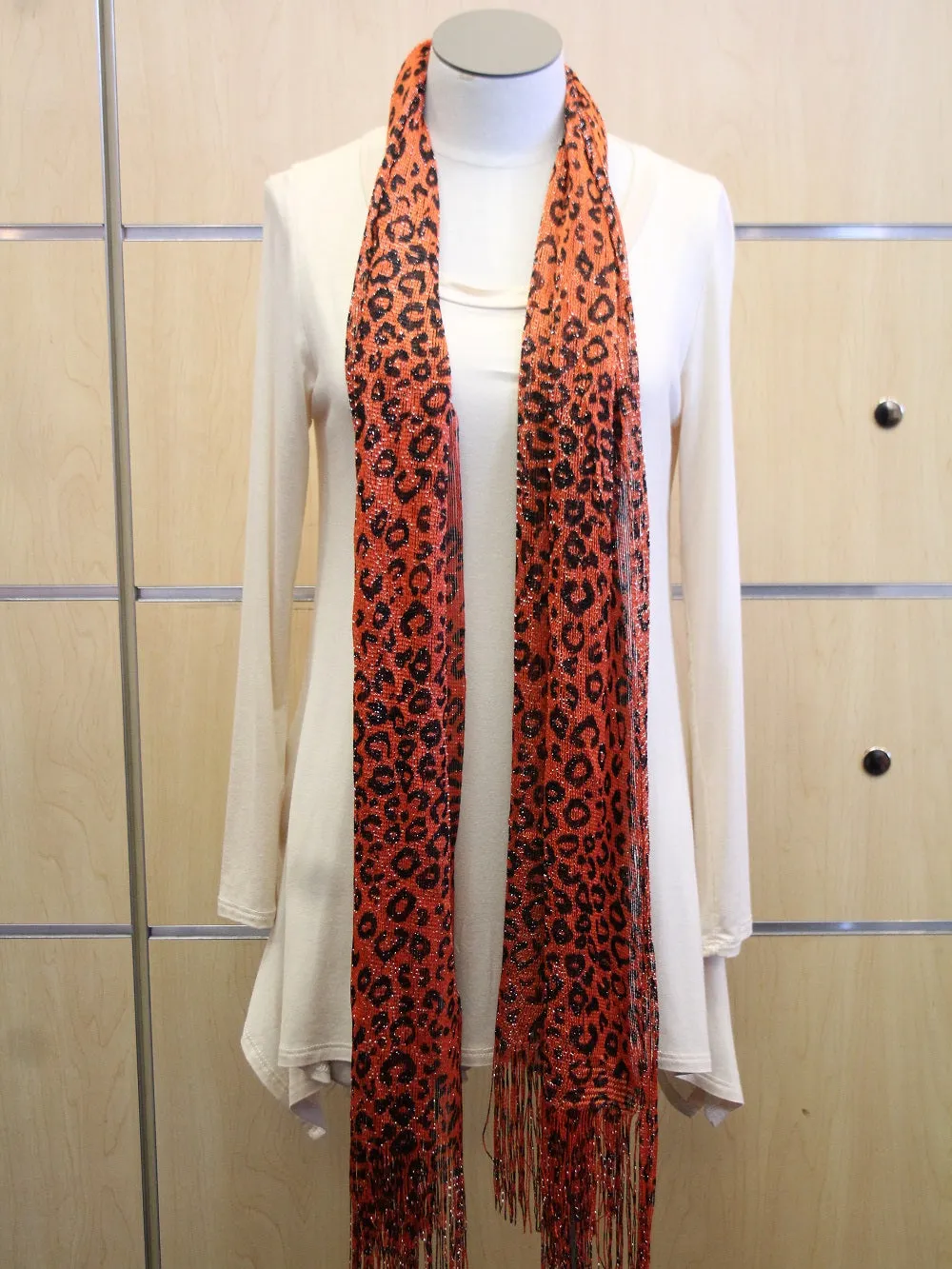 ADO | Wrap Orange Leopard Fringe Scarf