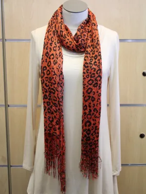 ADO | Wrap Orange Leopard Fringe Scarf