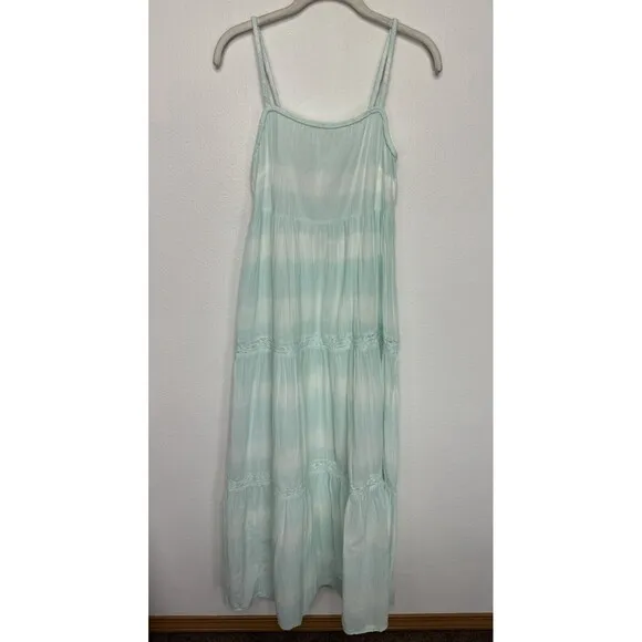 Aerie Tie Dye Tiered Maxi Sundress Sz S Green Cut Out Back Tie Gauze Lace New