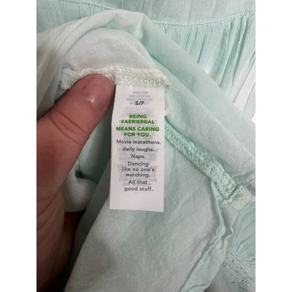 Aerie Tie Dye Tiered Maxi Sundress Sz S Green Cut Out Back Tie Gauze Lace New