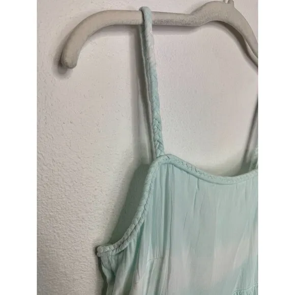 Aerie Tie Dye Tiered Maxi Sundress Sz S Green Cut Out Back Tie Gauze Lace New
