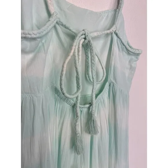Aerie Tie Dye Tiered Maxi Sundress Sz S Green Cut Out Back Tie Gauze Lace New