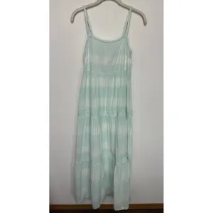 Aerie Tie Dye Tiered Maxi Sundress Sz S Green Cut Out Back Tie Gauze Lace New