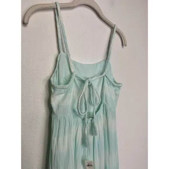 Aerie Tie Dye Tiered Maxi Sundress Sz S Green Cut Out Back Tie Gauze Lace New
