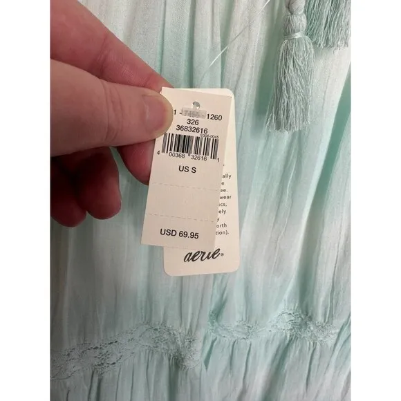 Aerie Tie Dye Tiered Maxi Sundress Sz S Green Cut Out Back Tie Gauze Lace New