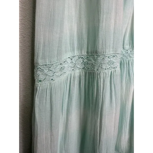 Aerie Tie Dye Tiered Maxi Sundress Sz S Green Cut Out Back Tie Gauze Lace New