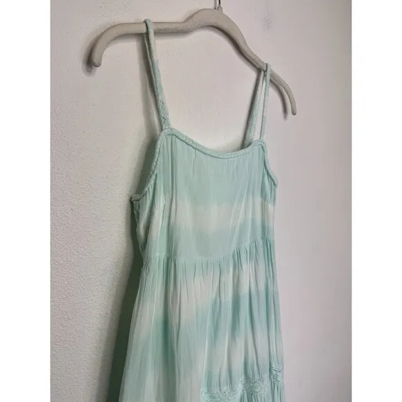 Aerie Tie Dye Tiered Maxi Sundress Sz S Green Cut Out Back Tie Gauze Lace New