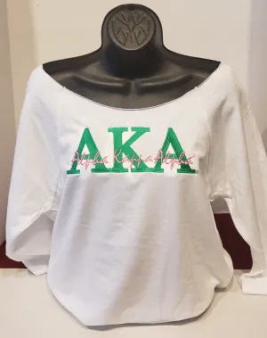 AKA 3/4 OFF THE SHOULDER SHIRT SCRIPT LETTER(Green White)
