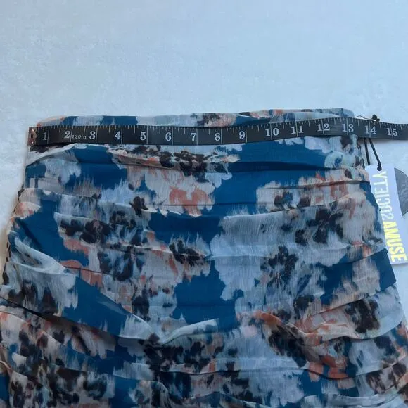 Amuse Society Cape Frio Floral Print Skirt w/ Ruched Side Slits Size Small NEW