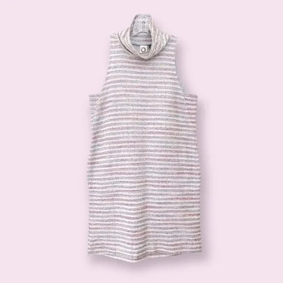 Anthropologie Akime   Kin Tunic Dress Striped Tweed Mock Neck Sleeveless Size XS