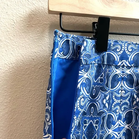 Anthropologie Moulinette Soeurs Blue Floral Pencil Skirt Side Split Women Size 2