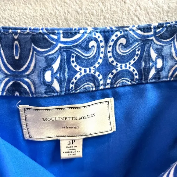 Anthropologie Moulinette Soeurs Blue Floral Pencil Skirt Side Split Women Size 2
