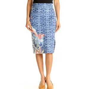 Anthropologie Moulinette Soeurs Blue Floral Pencil Skirt Side Split Women Size 2