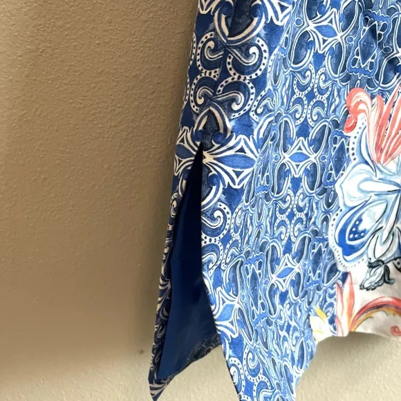 Anthropologie Moulinette Soeurs Blue Floral Pencil Skirt Side Split Women Size 2
