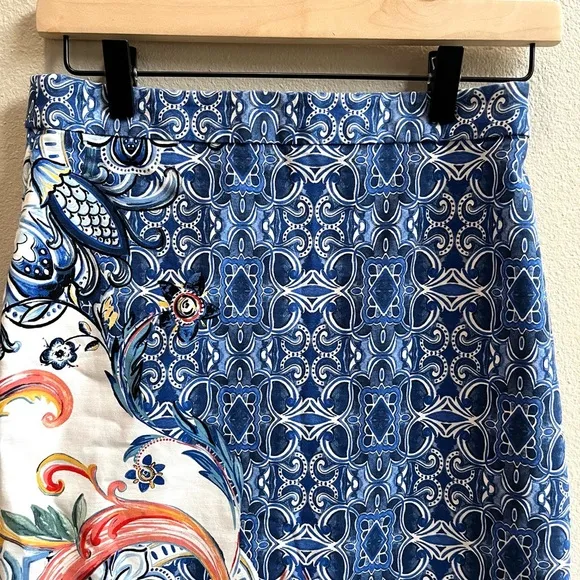 Anthropologie Moulinette Soeurs Blue Floral Pencil Skirt Side Split Women Size 2