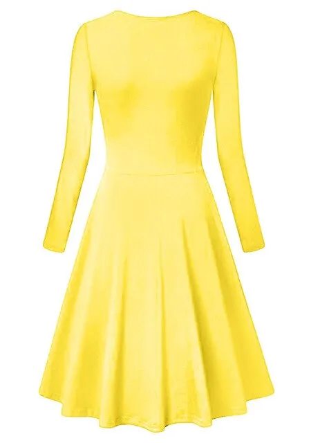 Autumn Winter Long Sleeve Dresses For Women Casual Female V-Neck Solid Vintage Office Lady Slim Work Dresses Elegant Party Dress