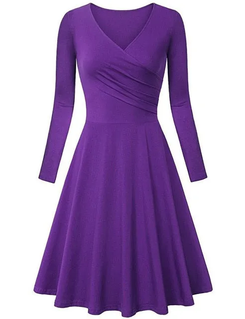 Autumn Winter Long Sleeve Dresses For Women Casual Female V-Neck Solid Vintage Office Lady Slim Work Dresses Elegant Party Dress