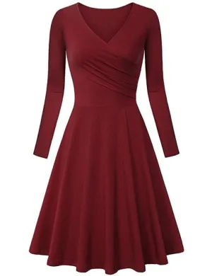 Autumn Winter Long Sleeve Dresses For Women Casual Female V-Neck Solid Vintage Office Lady Slim Work Dresses Elegant Party Dress
