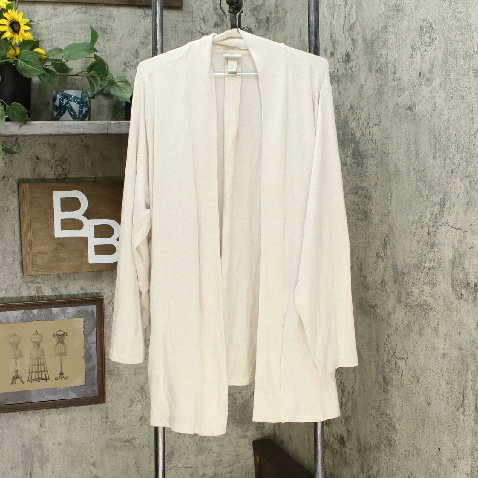 Ava & Viv Women's Plus Size Collared Open Layering Cardigan Sweater Cream 2X