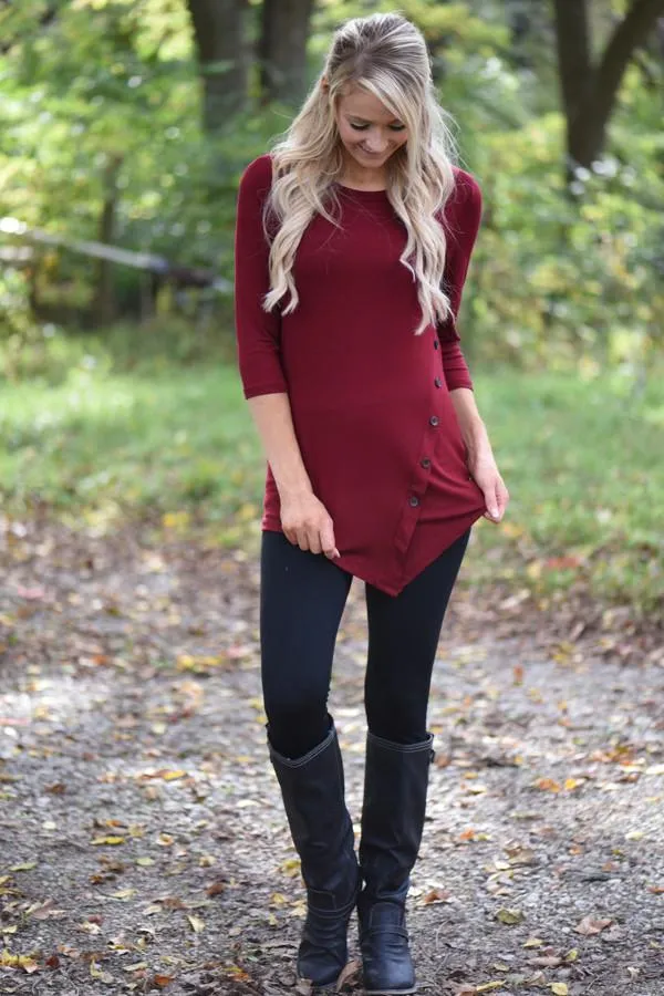 Baby I'm Yours Button Top - Burgundy