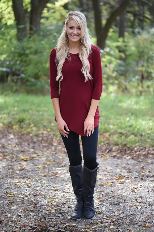 Baby I'm Yours Button Top - Burgundy