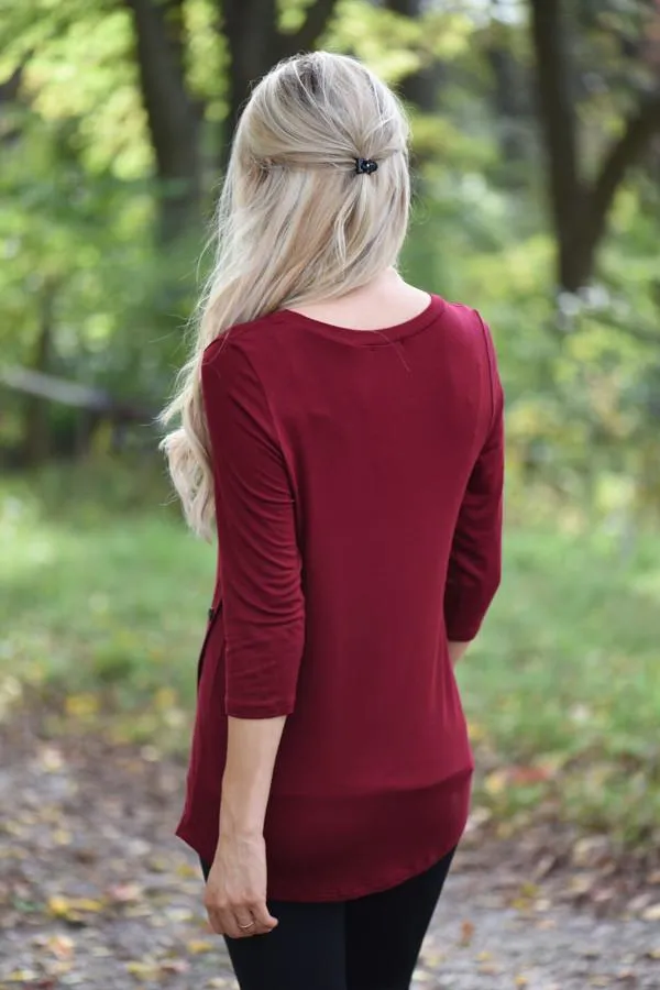 Baby I'm Yours Button Top - Burgundy