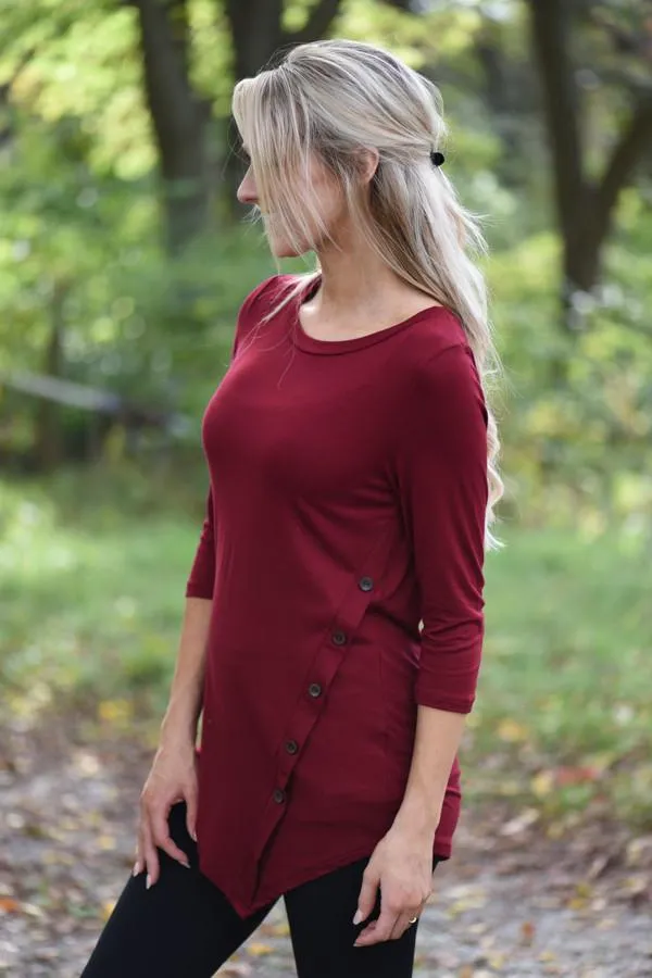 Baby I'm Yours Button Top - Burgundy