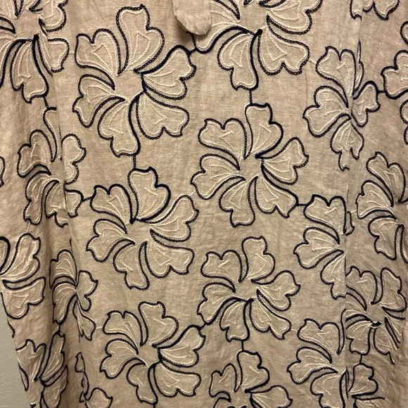 Bellambra NWT Size XL Tan Floral Embroidered 100% Linen Sleeveless Dress 3235