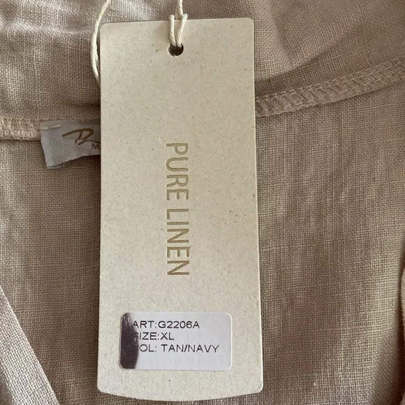 Bellambra NWT Size XL Tan Floral Embroidered 100% Linen Sleeveless Dress 3235