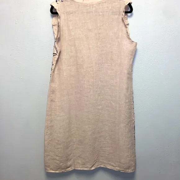 Bellambra NWT Size XL Tan Floral Embroidered 100% Linen Sleeveless Dress 3235