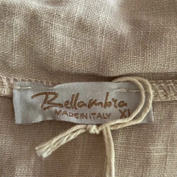 Bellambra NWT Size XL Tan Floral Embroidered 100% Linen Sleeveless Dress 3235