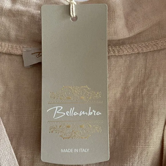 Bellambra NWT Size XL Tan Floral Embroidered 100% Linen Sleeveless Dress 3235