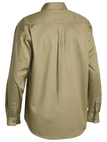 Bisley Closed Front Cotton Drill Shirt - Long Sleeve - Khaki