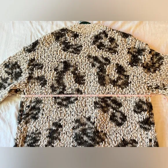 Bobeau Women’s Open Cardigan Sweater Ivory with Animal Print Size M Medium NWT