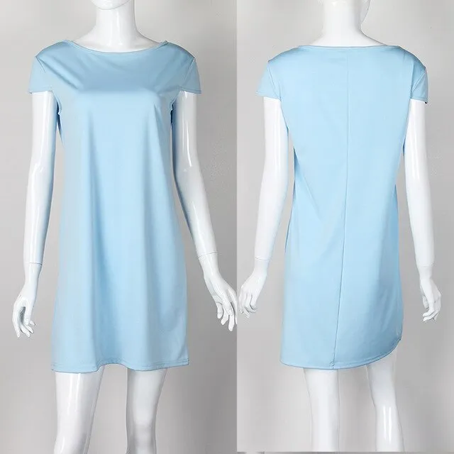 Boho Casual Women Dress Sleeveless O-neck Loose Sexy Mini Dresses Summer Backless Elegant Solid Work Office Dress Overalls GV561