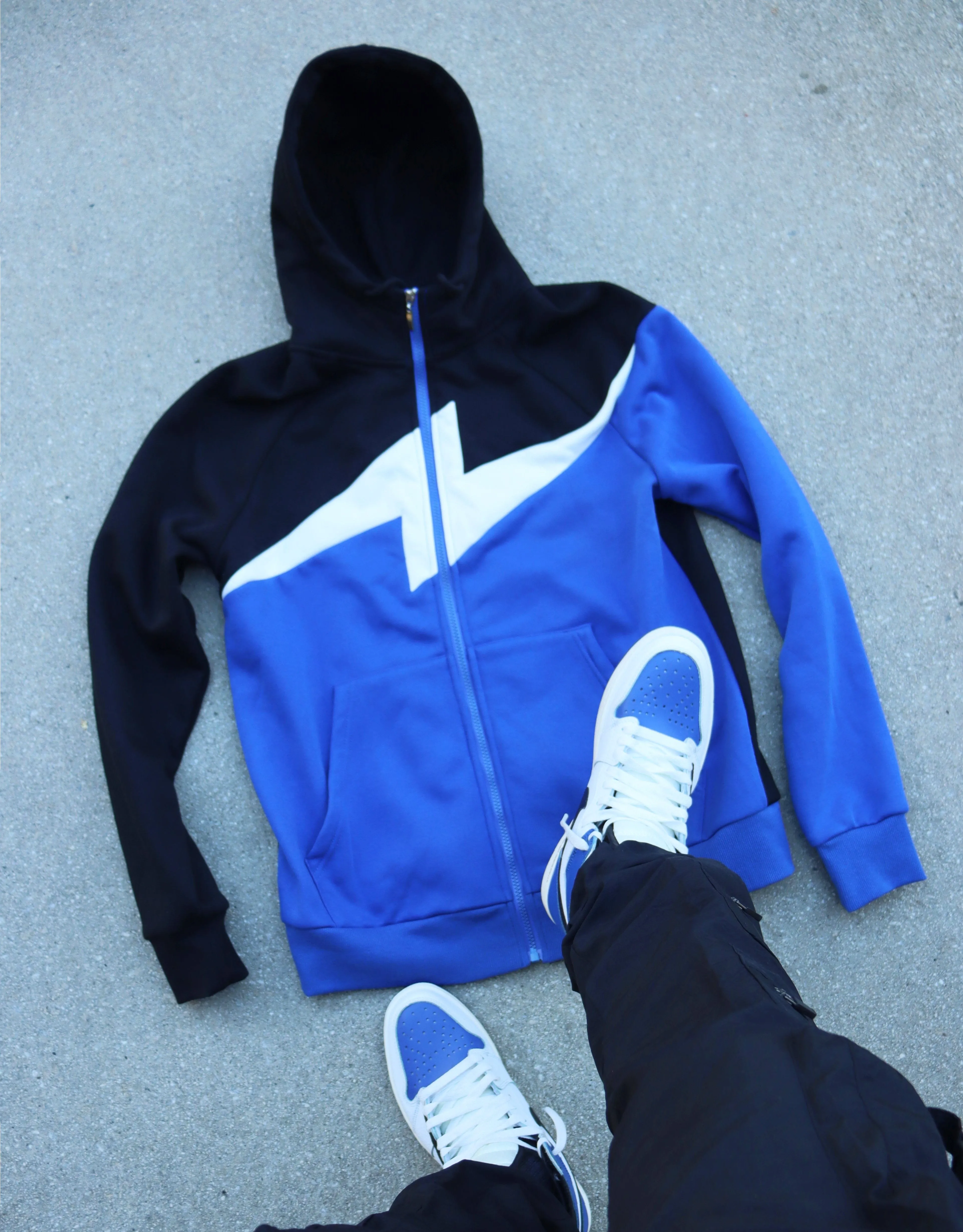 Bolt Blue/Black Zippered Drawstring Hoodie Sweatpants Set