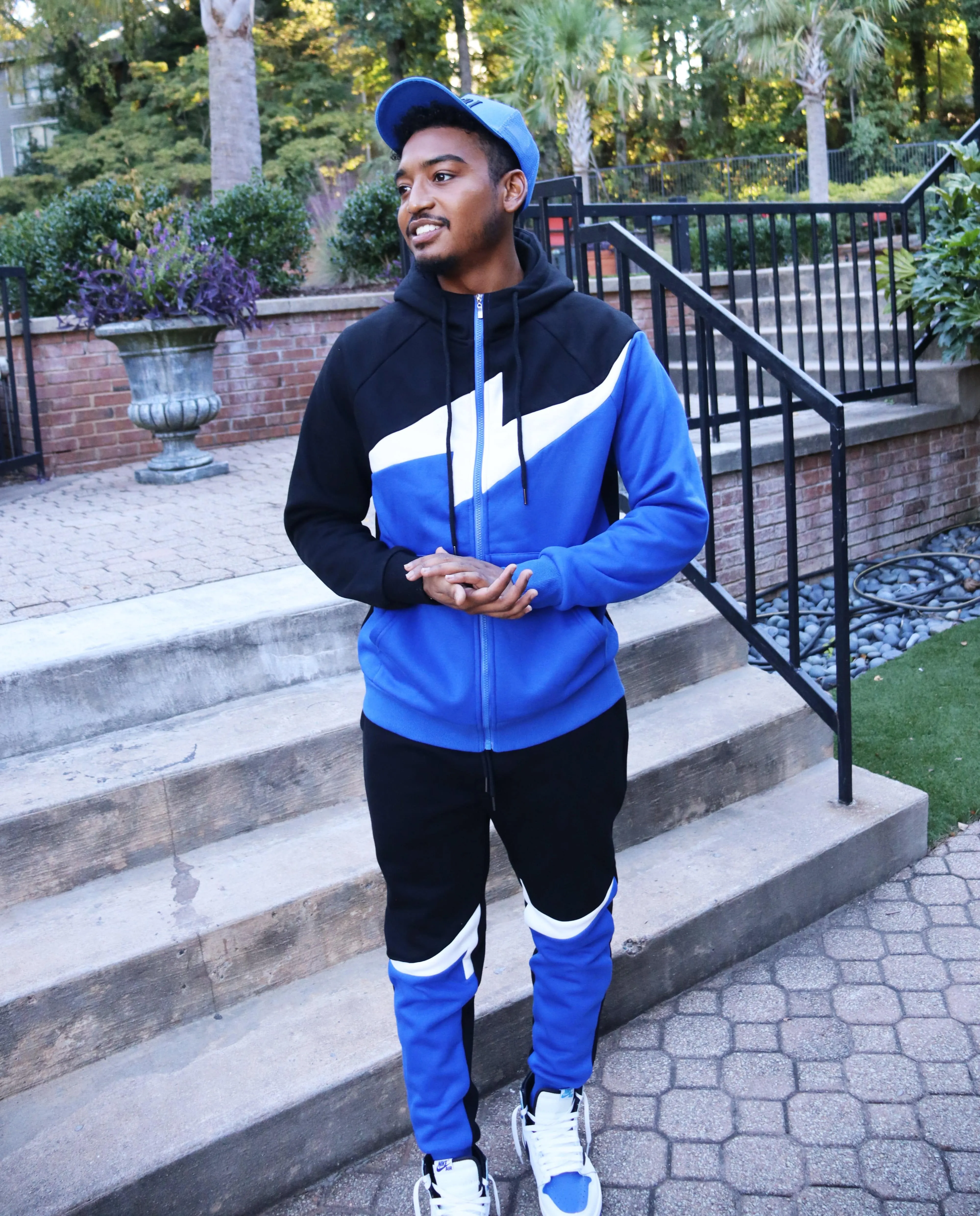 Bolt Blue/Black Zippered Drawstring Hoodie Sweatpants Set