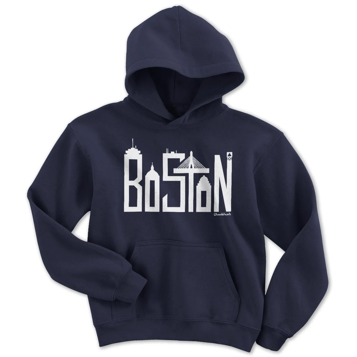 Boston Team Skyline White Letters Youth Hoodie