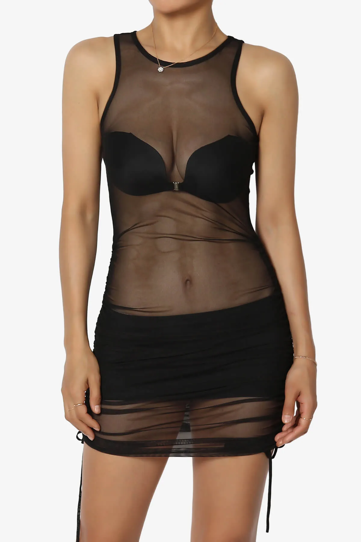 Brittan Silky Sheer Mesh Mini Tank Dress