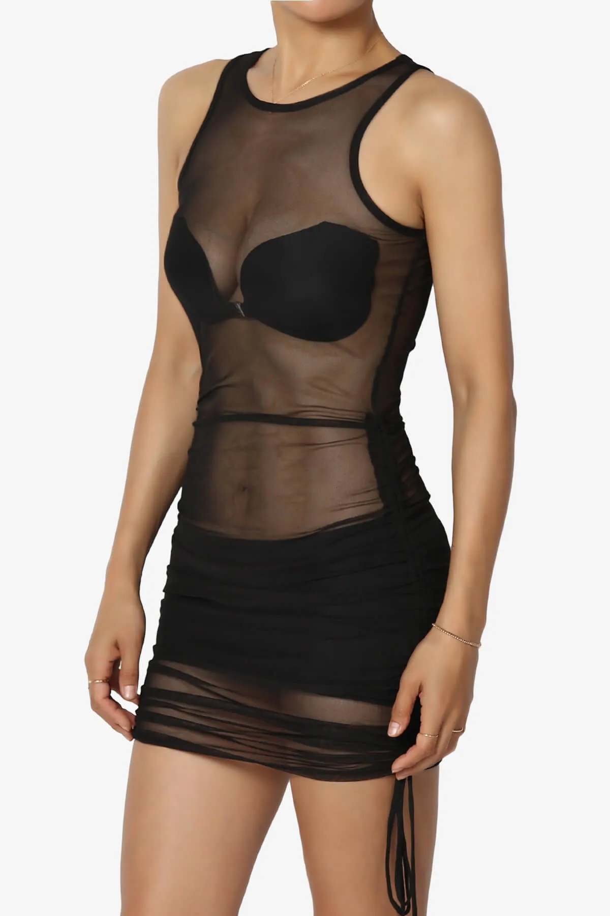 Brittan Silky Sheer Mesh Mini Tank Dress