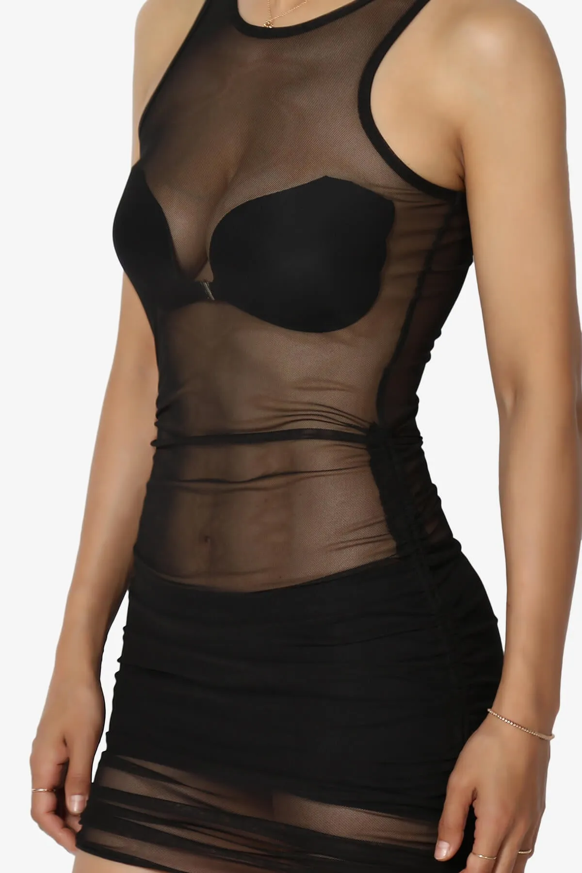 Brittan Silky Sheer Mesh Mini Tank Dress