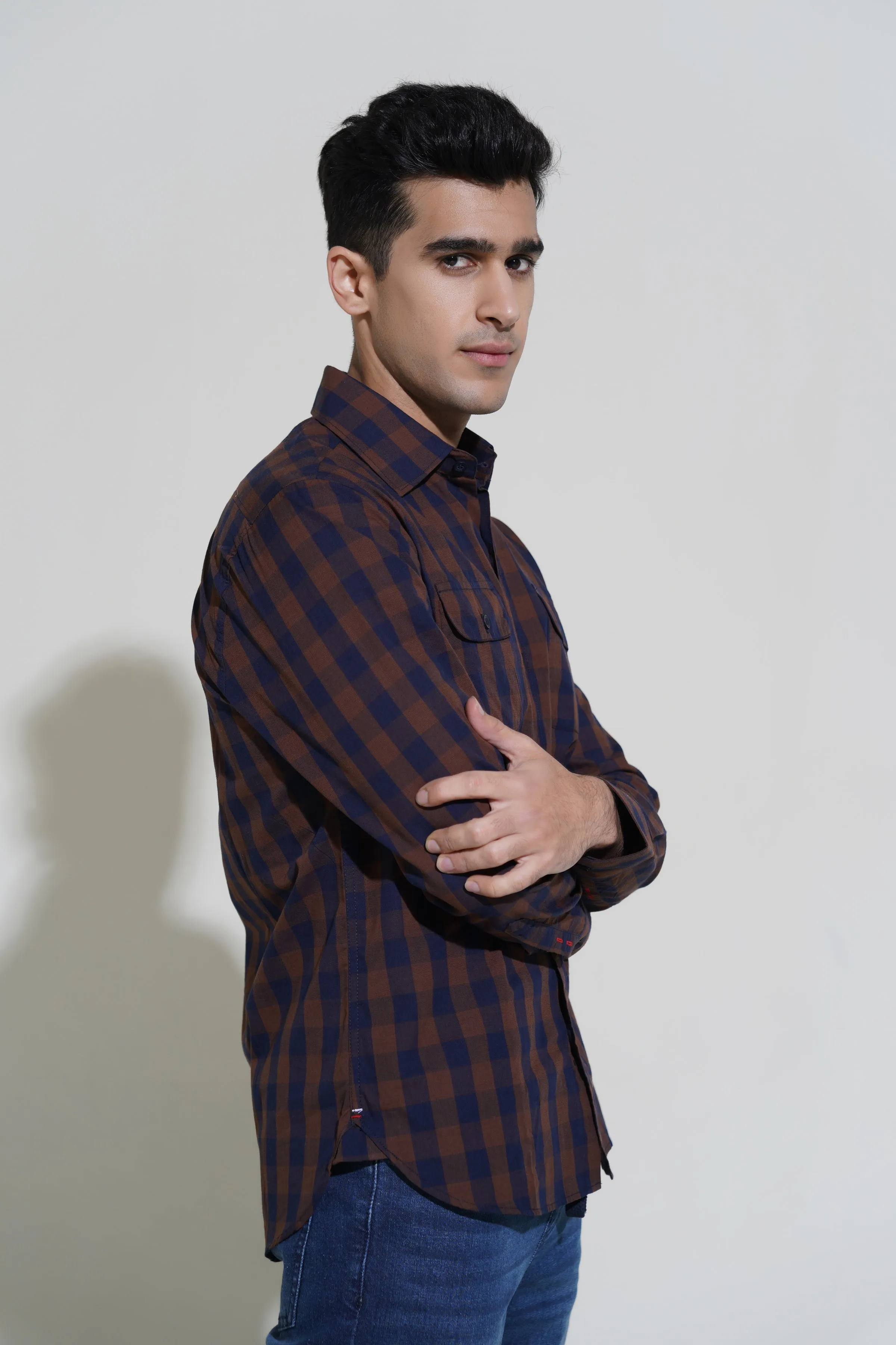 Brown Small Check Shirt