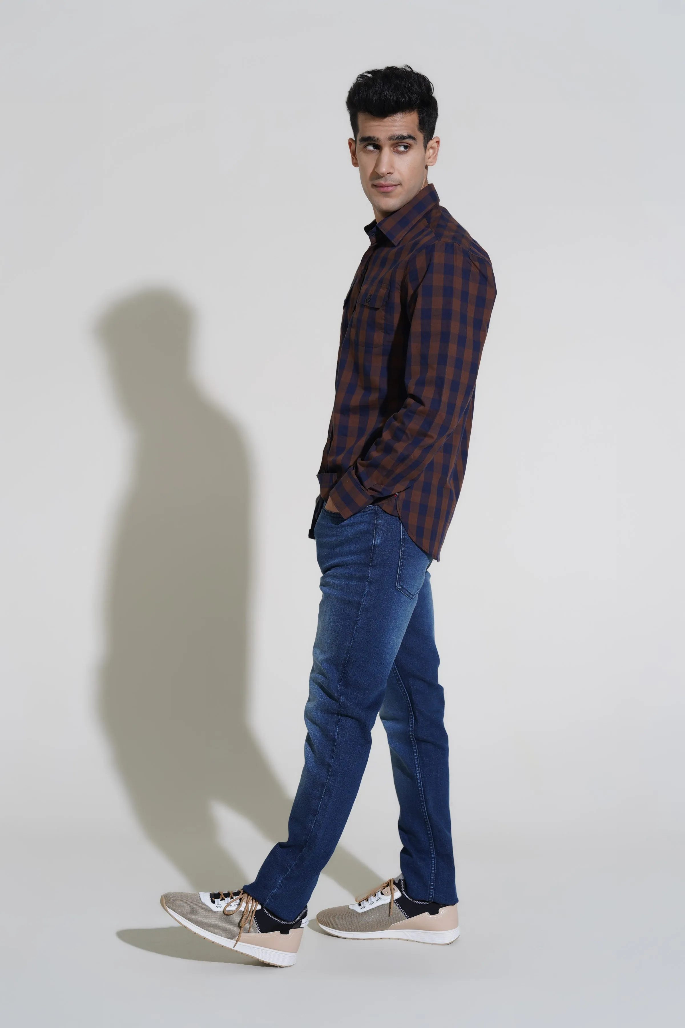 Brown Small Check Shirt
